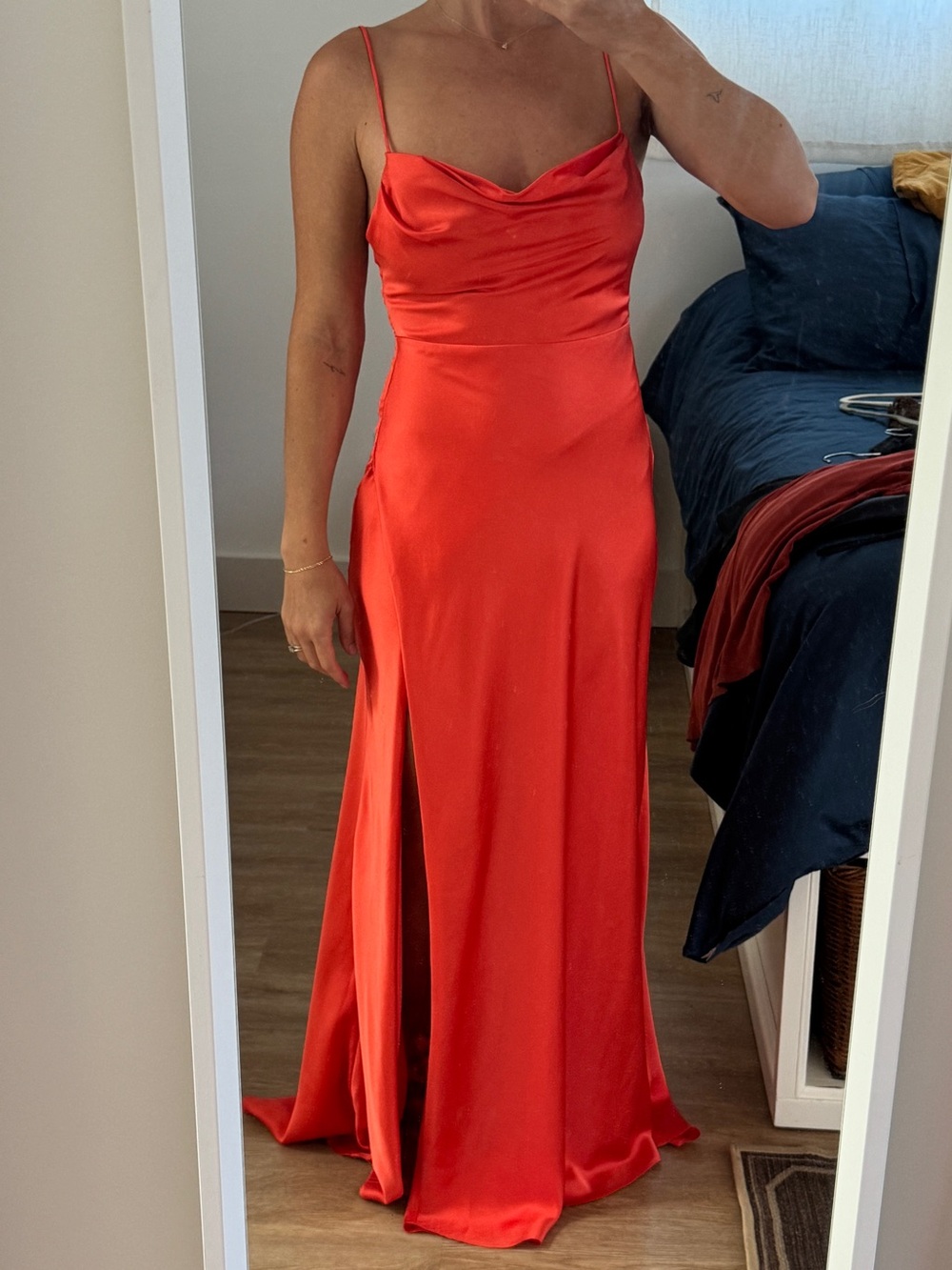 Free People Red Satin Cowl Maxi Dress